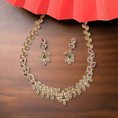 Ruby Green Cubic Zirconia Elegant Necklace with Earrings