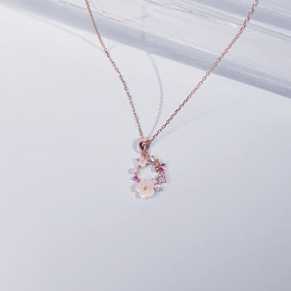 Rose Gold Cubic Zirconia White Shell Flower Necklace - Sterling Silver