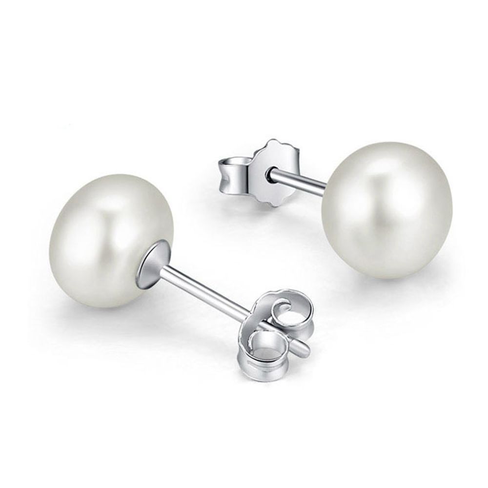 Silver 6mm Freshwater Cultured Pearl Stud Earrings - Sterling Silver