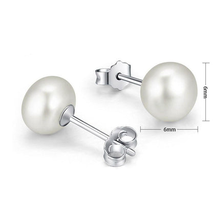 Silver 6mm Freshwater Cultured Pearl Stud Earrings - Sterling Silver