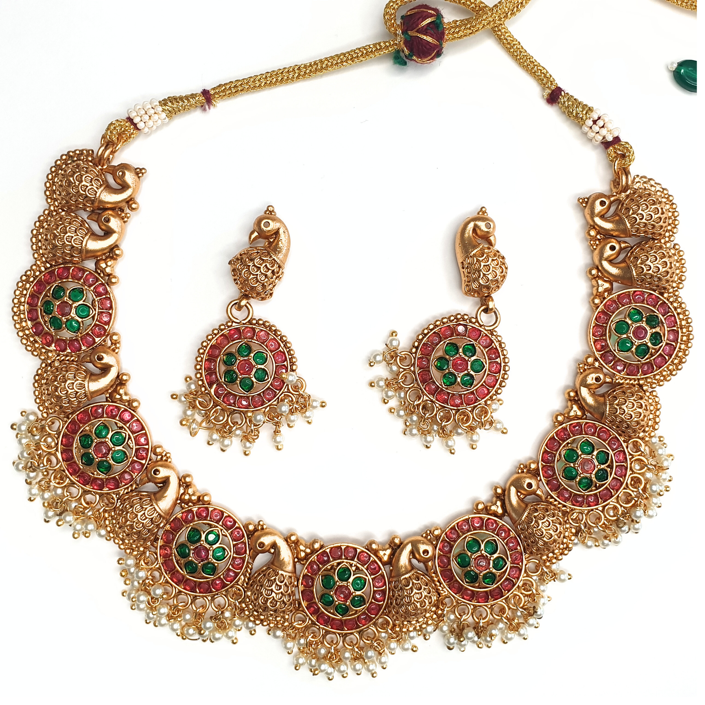 Peacock Ruby Green Antique Necklace with Earrings