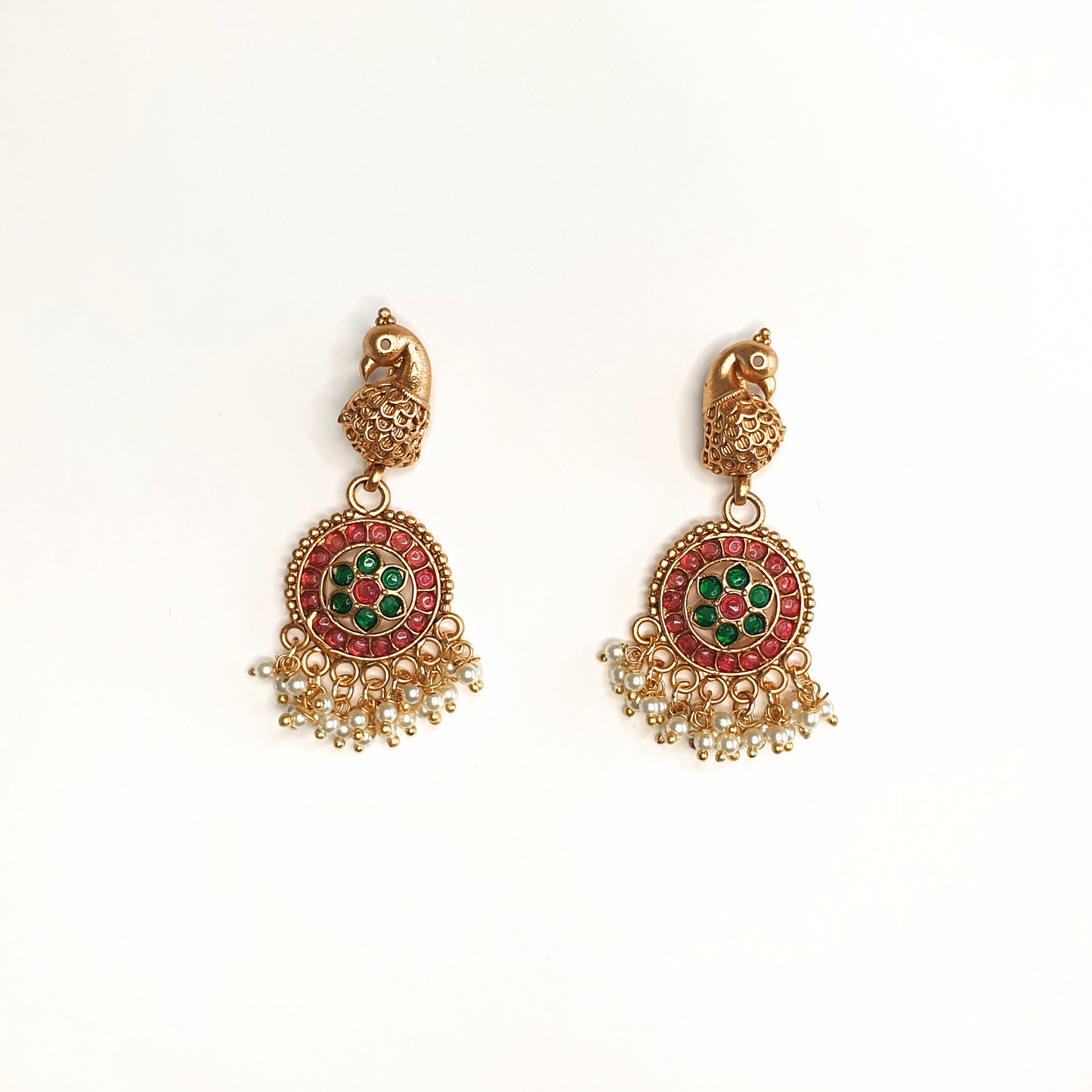 Peacock Ruby Green Antique Necklace with Earrings