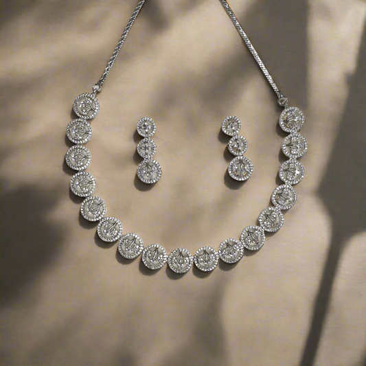 White Rhodium Cubic Zirconia Necklace with Earrings