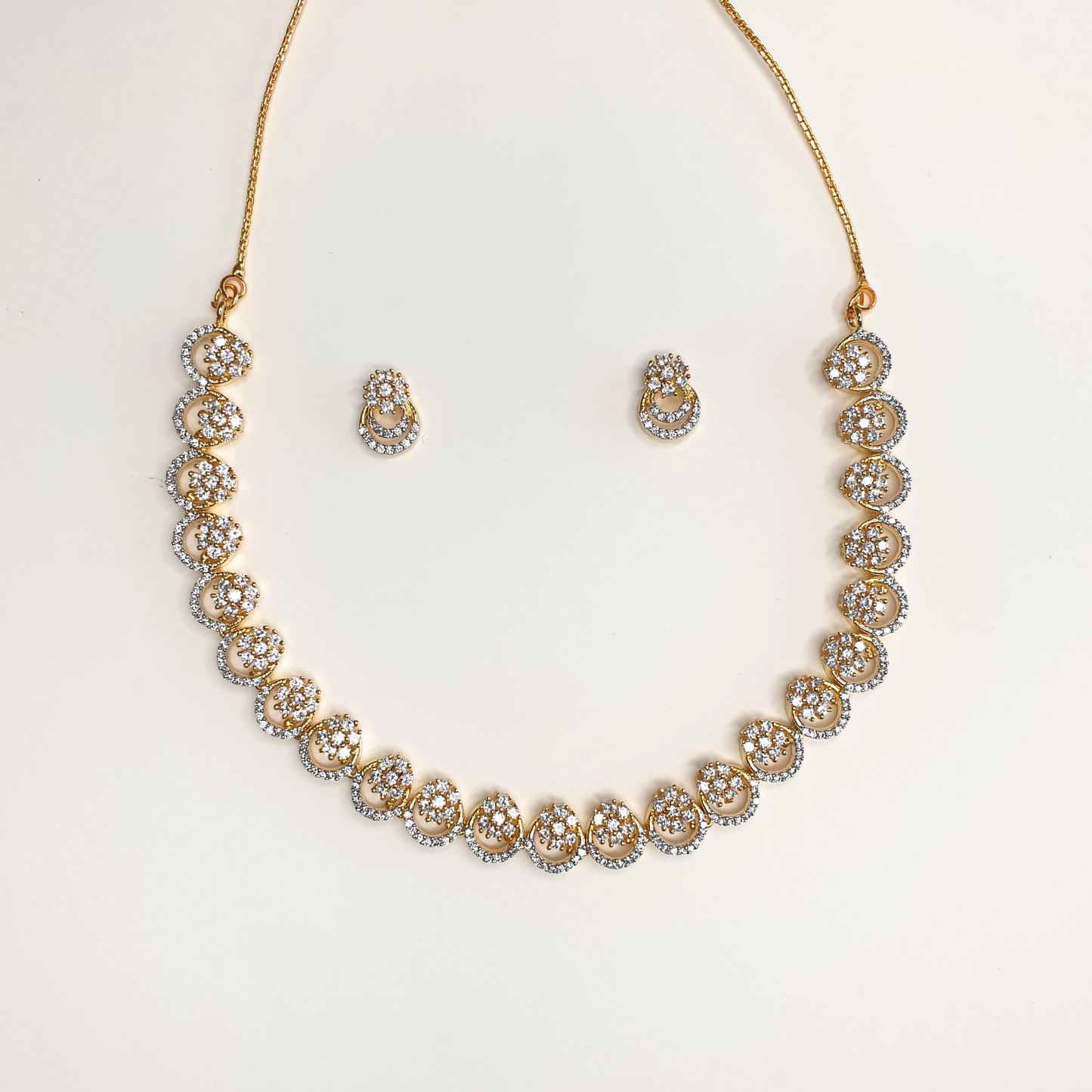 Golden Cubic Zirconia Necklace with earrings