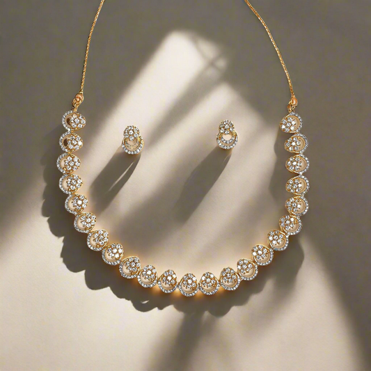 Golden Cubic Zirconia Necklace with earrings