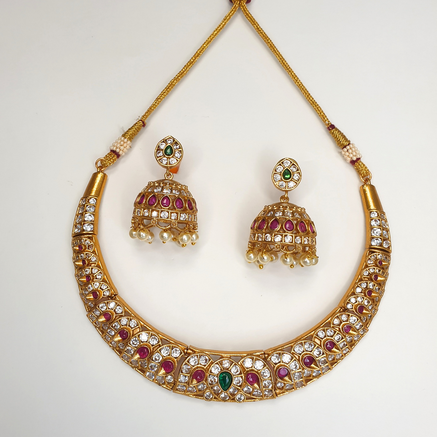 Ruby Green Necklace with Jhumka