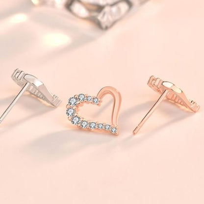 Rose Gold Irregular Cubic Zirconia Hollow Heart Stud Earrings - Sterling Silver