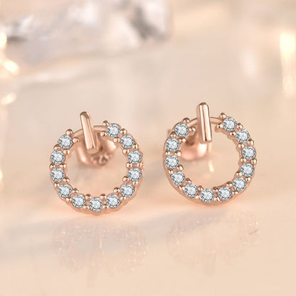 Rose Gold Cubic Zirconia Circular Stud Earrings - Sterling Silver