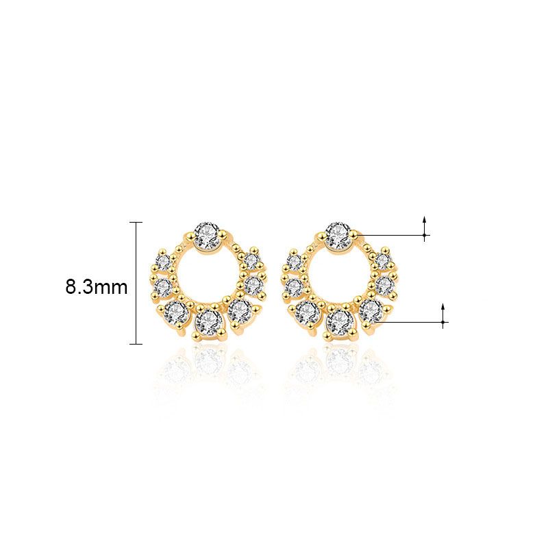 Golden Cubic Zirconia Mini Circular Stud Earrings - Sterling Silver