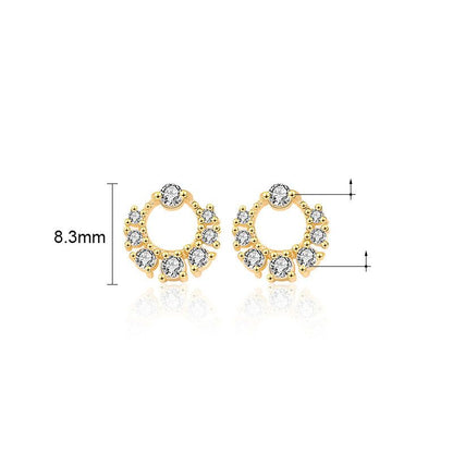 Golden Cubic Zirconia Mini Circular Stud Earrings - Sterling Silver