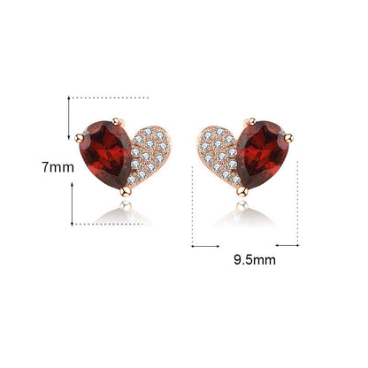 Rose Gold Cubic Zirconia Heart Stud Earrings - Sterling Silver