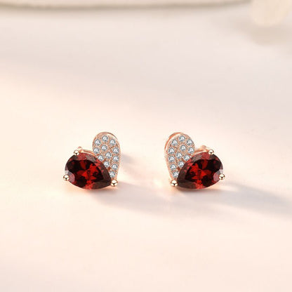 Rose Gold Cubic Zirconia Heart Stud Earrings - Sterling Silver