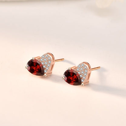 Rose Gold Cubic Zirconia Heart Stud Earrings - Sterling Silver