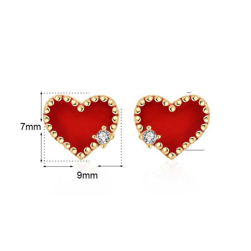 Golden Cubic Zirconia Heart Stud Earrings - Sterling Silver