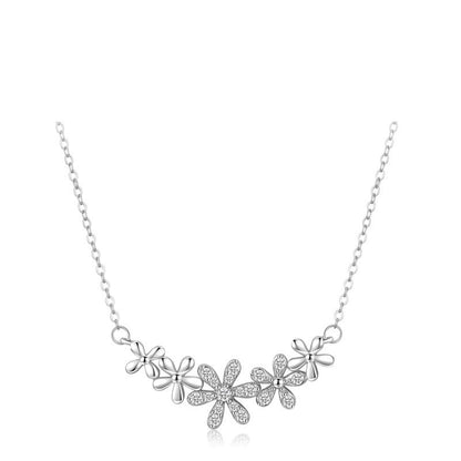 Silver Micro Setting Cubic Zirconia Daisy Flower Necklace - Sterling Silver