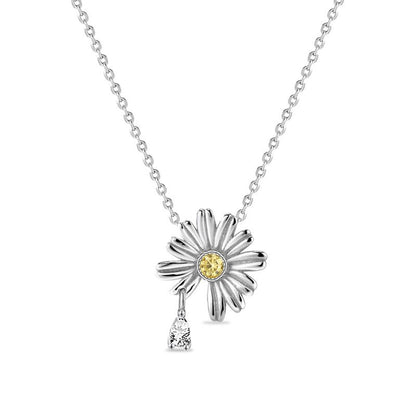 Silver Daisy Flower Cubic Zirconia Necklace - Sterling Silver