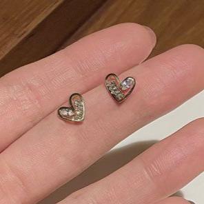 Golden Mini Cubic Zirconia Heart Stud Earrings - Sterling Silver