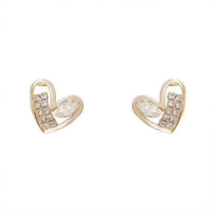 Golden Mini Cubic Zirconia Heart Stud Earrings - Sterling Silver