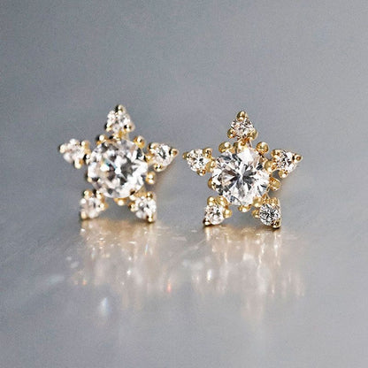 Golden Cubic Zirconia Star Stud Earrings - Sterling Silver