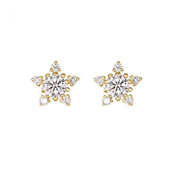 Golden Cubic Zirconia Star Stud Earrings - Sterling Silver