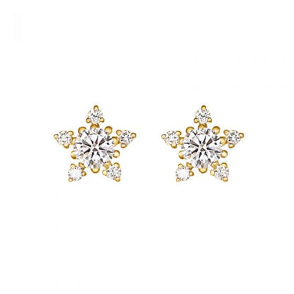 Golden Cubic Zirconia Star Stud Earrings - Sterling Silver