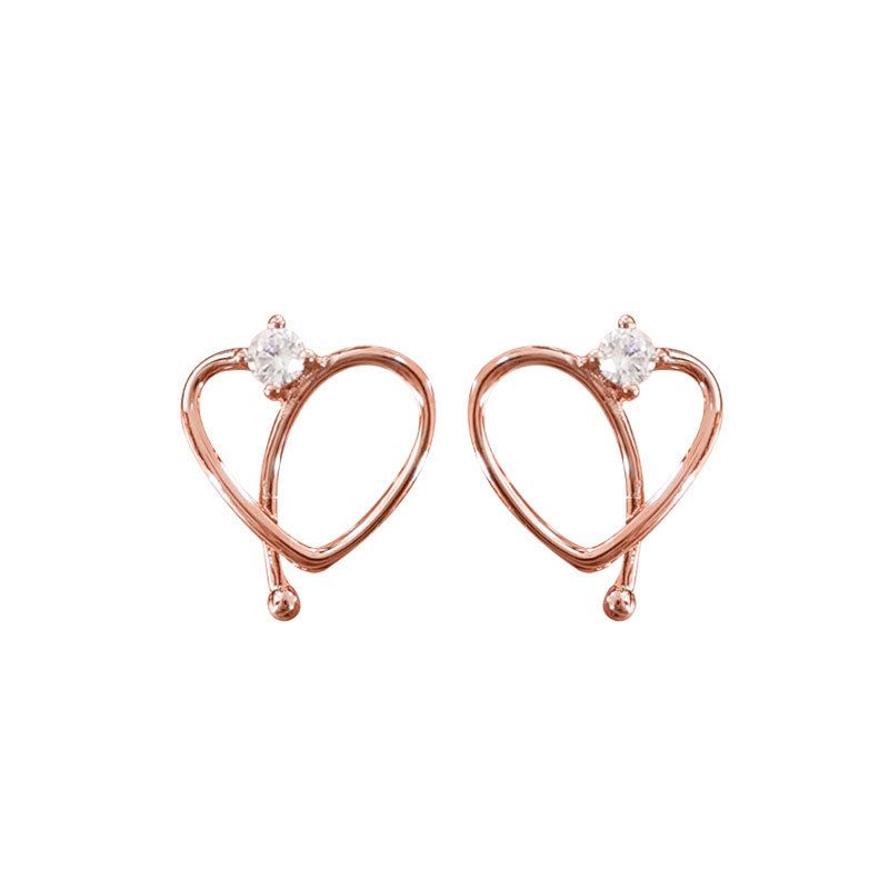 Rose Gold Cubic Zirconia Heart Stud Earrings - Sterling Silver