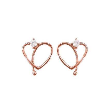 Rose Gold Cubic Zirconia Heart Stud Earrings - Sterling Silver