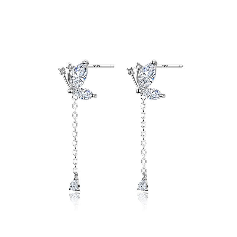 Silver Cubic Zirconia  Butterfly Dangle Earrings - 925 Sterling Silver