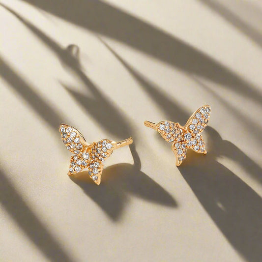 Golden Butterfly Earrings with Slightly Inlaid Zirconium