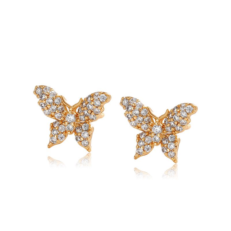 Golden Butterfly Earrings with Slightly Inlaid Zirconium