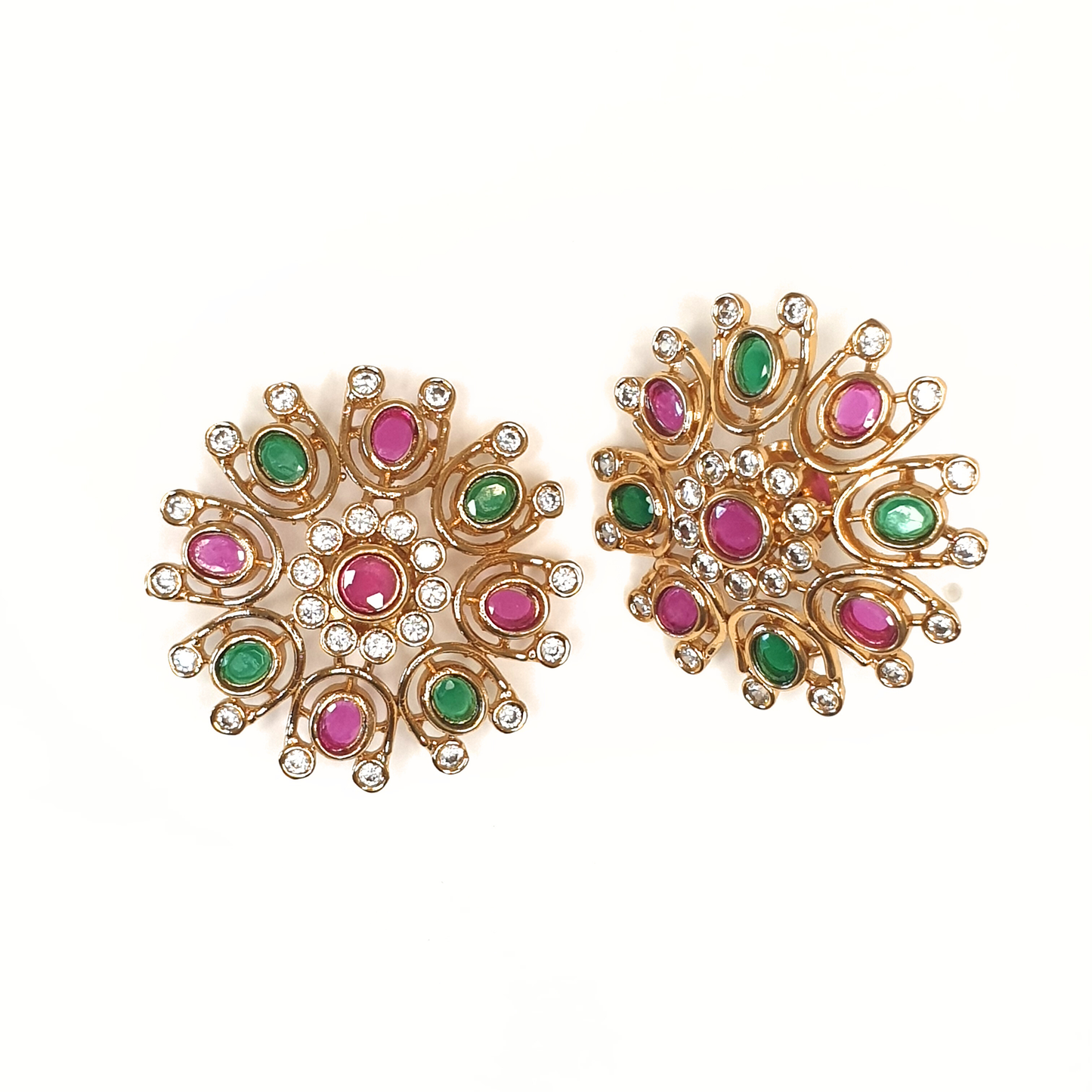 Matte Golden Ruby Green Cubic Zirconia Stud Earrings