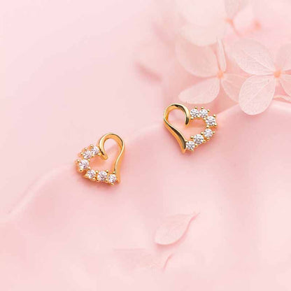 Silver Cubic Zirconia Heart Stud Earrings - Sterling Silver