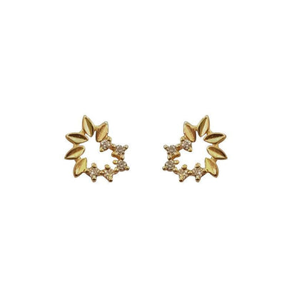 Golden Cubic Zirconia Stud Earrings - Sterling Silver