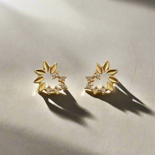 Golden Cubic Zirconia Stud Earrings - Sterling Silver