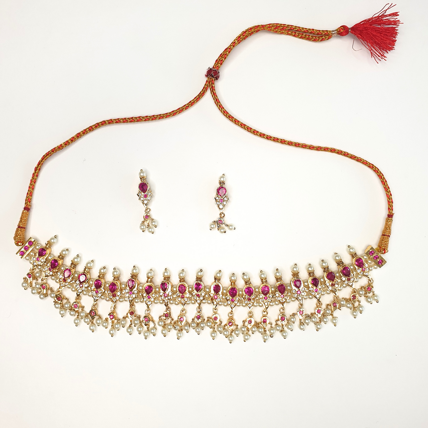 Ruby Pearls Choker with Earrings