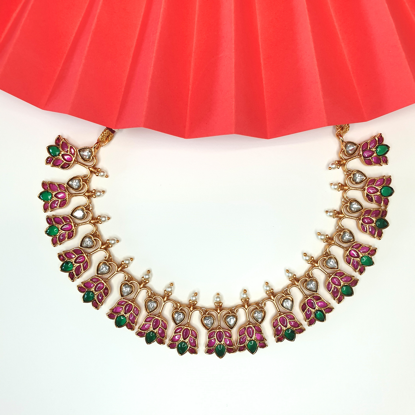 Ruby Green Floral Necklace with Earrings